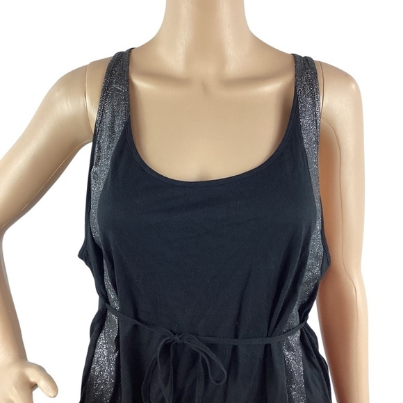 True Religion Black Metallic Trim Tank Top Size S Split Back - Picture 2 of 7